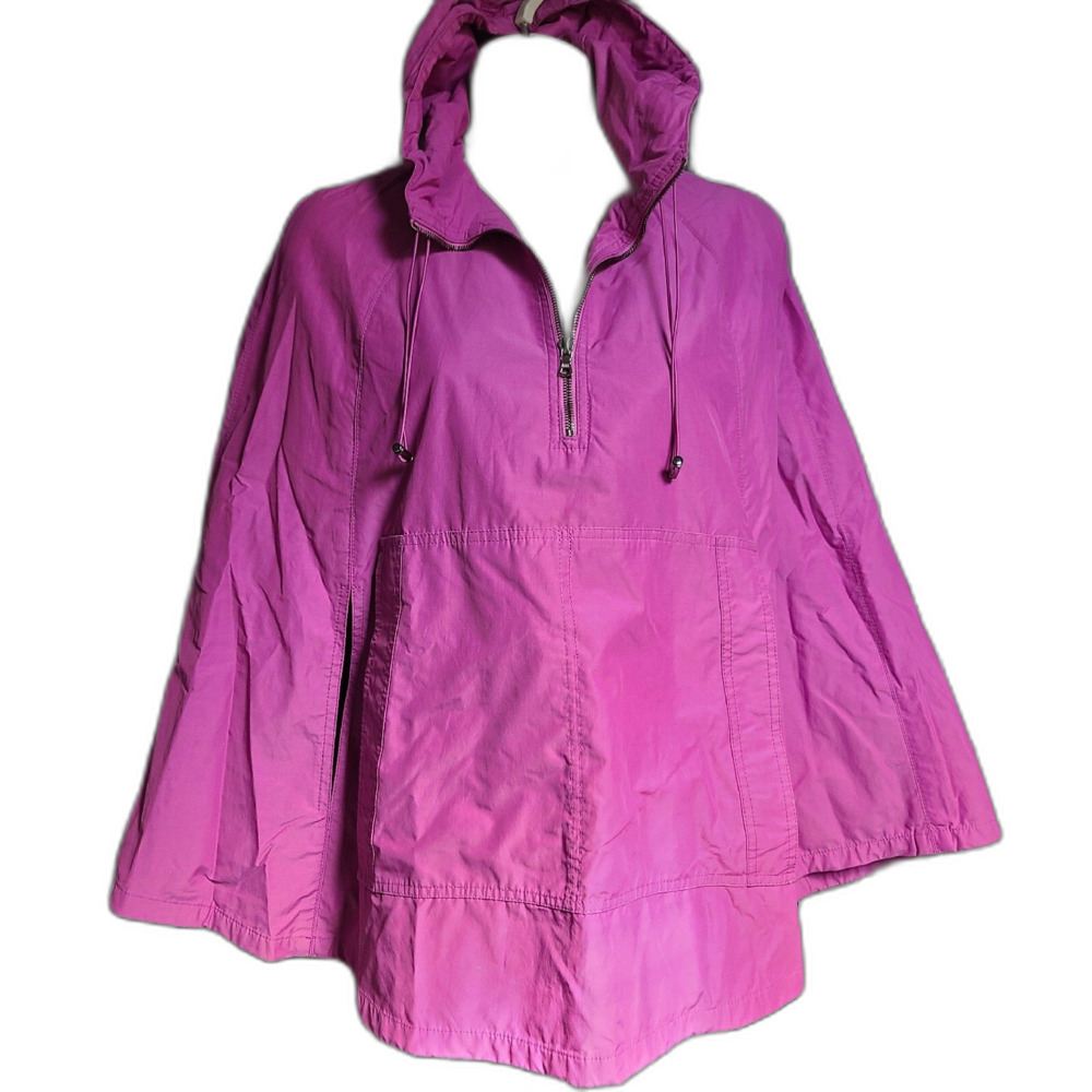 THEORY Cape Poncho Style Hooded Jacket Quarter zip drawstring Magenta Size P